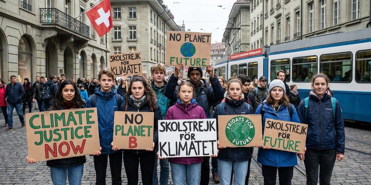Jugendliche bei Fridays for Future Klimaprotest in der Schweiz