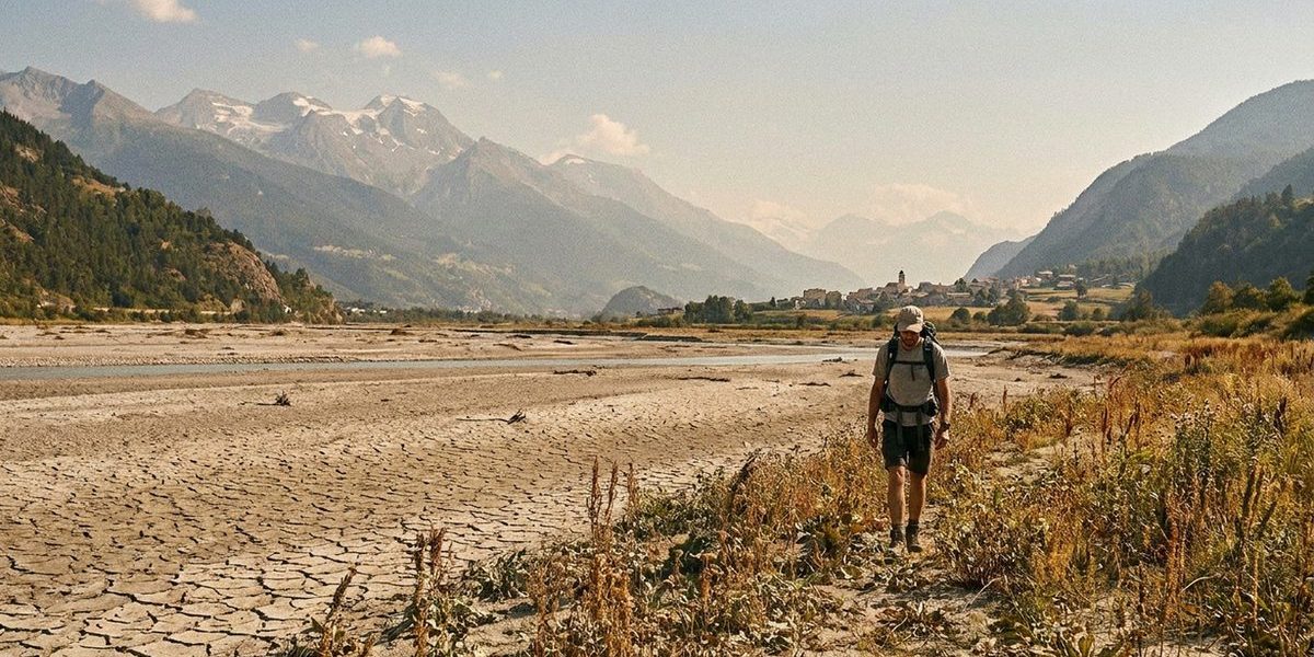 Klimawandel Auswirkungen Schweiz ausgetrocknetes Flussbett Hitzesommer