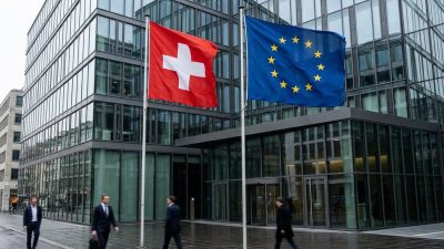 Schweizer und EU-Flaggen, Klimapolitik-Vergleich